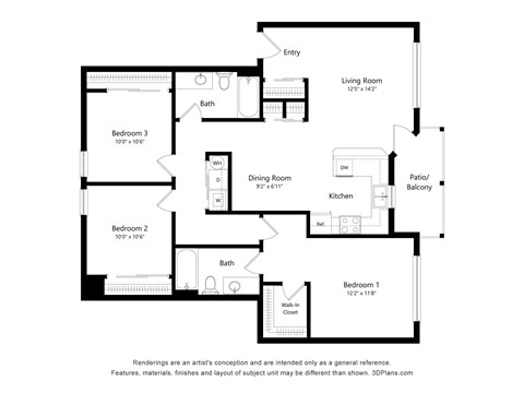 A black and white floor plan of a house with four bedrooms and a living area.